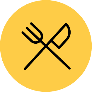 Icon of a knife & fork, representing the benefits of installing solar panels for hospitality and leisure businesses.