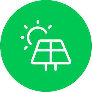 Solar panel under the sun icon, symbolising how Utilita Business's solar installs help businesses hit sustainability targets.
