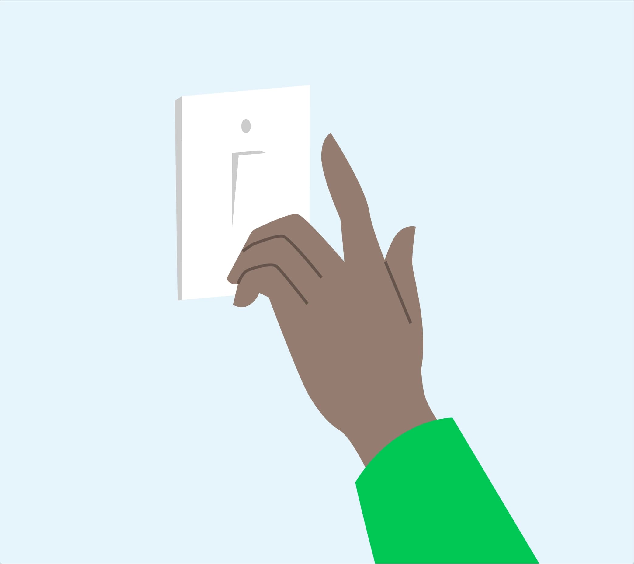 Illustration of someone turning off a light switch, symbolising how business sustainability practices can improve efficiency.