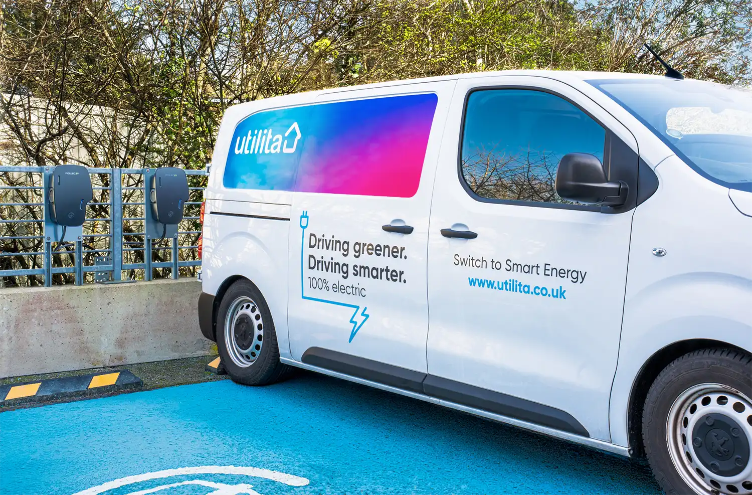 Utilita Energy van, representing Utilita's business sustainability progress to support the government's net zero targets.